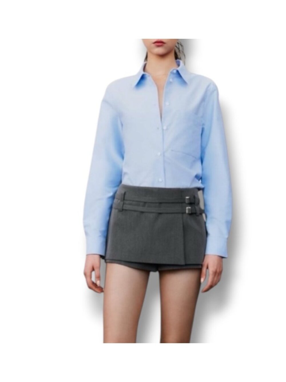 Zara Gray Pleated Mini Skort Double Belted Design skirt